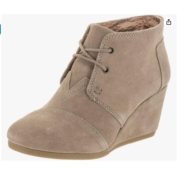 TOMS Tan Taupe Suede Desert Wedges Bootie Heels, Size 7 - Picture 1 of 10